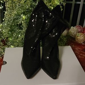 Black sequined above ankle boots